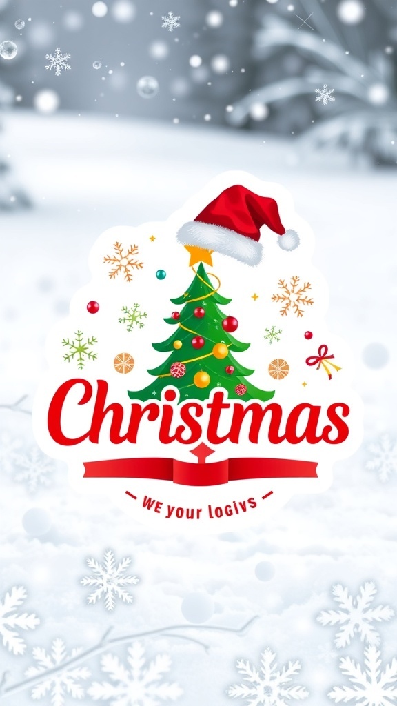 A colorful Christmas-themed logo with a Christmas tree, snowflakes, and festive typography.